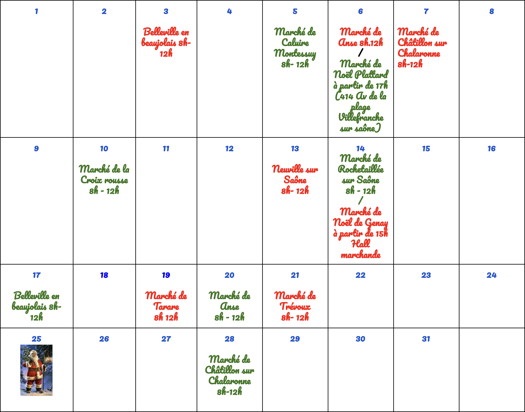 planning décembre